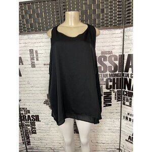 Whitney Port 24 Black Detail Zip Back Split Back Layered Hem Sleeveless Blouse